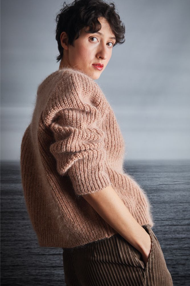 CHARLOTTE Round-Neck Cardigan in Merino-Mohair Wool - Light Pink - 100% cruelty-free, sustainable knitwear - L'envers
