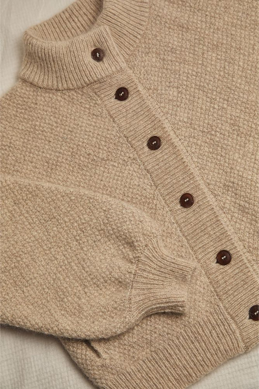 GEORGE High-Neck Cardigan Jacket in Light Beige - Natural Merino-Mohair Wool - L'Envers