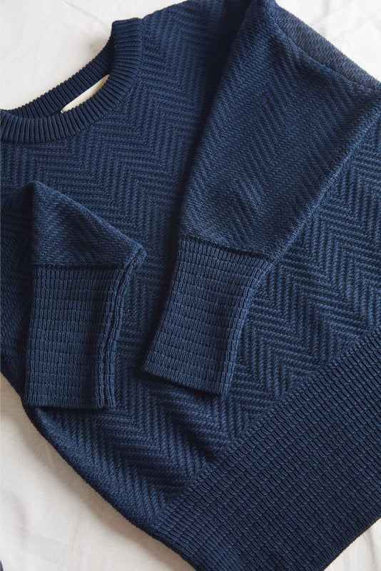 NELLIE Chevron Sweater in Organic Cotton - Navy Blue - L'Envers