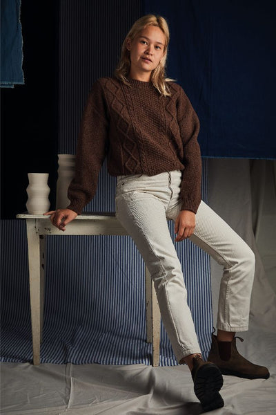 PAOLA Irish Cable Sweater in chocolate brown - 100% Cruelty Free Merino Wool - L'Envers