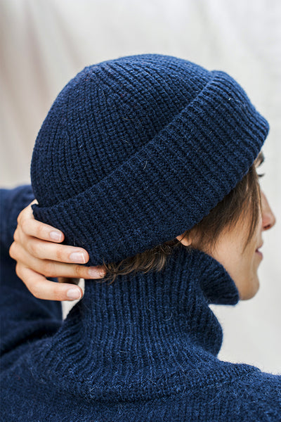 PAUL Navy Blue Wool Beanie - 100% Spanish Merino Wool - Museling Free Certificated - L'Envers