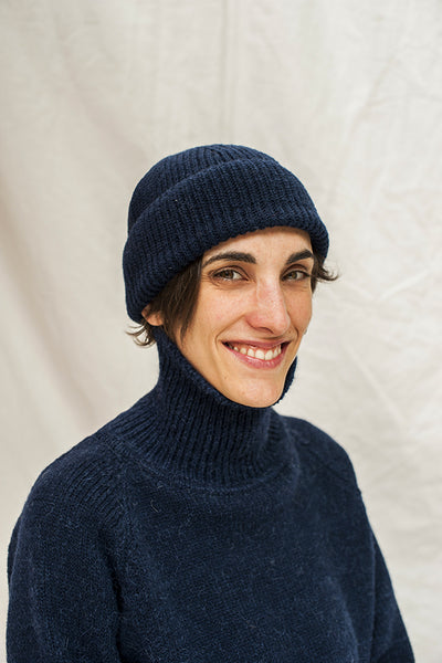 PAUL Navy Blue Wool Beanie - 100% Spanish Merino Wool - L'Envers