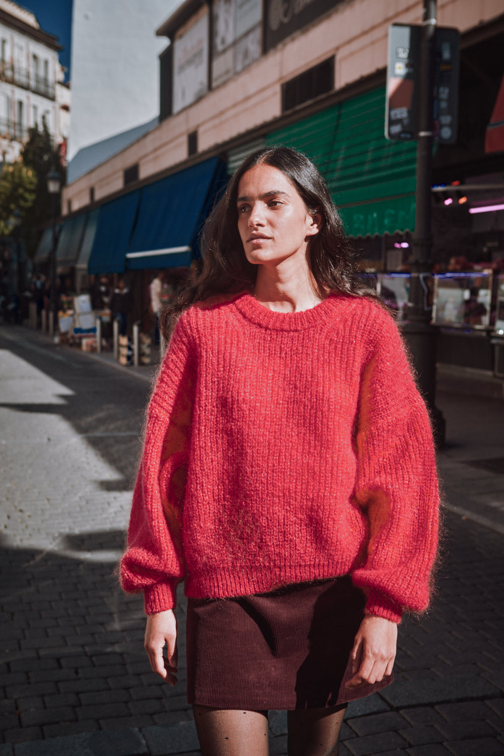 LUCIE Pull chauve-souris en laine mohair - Corail