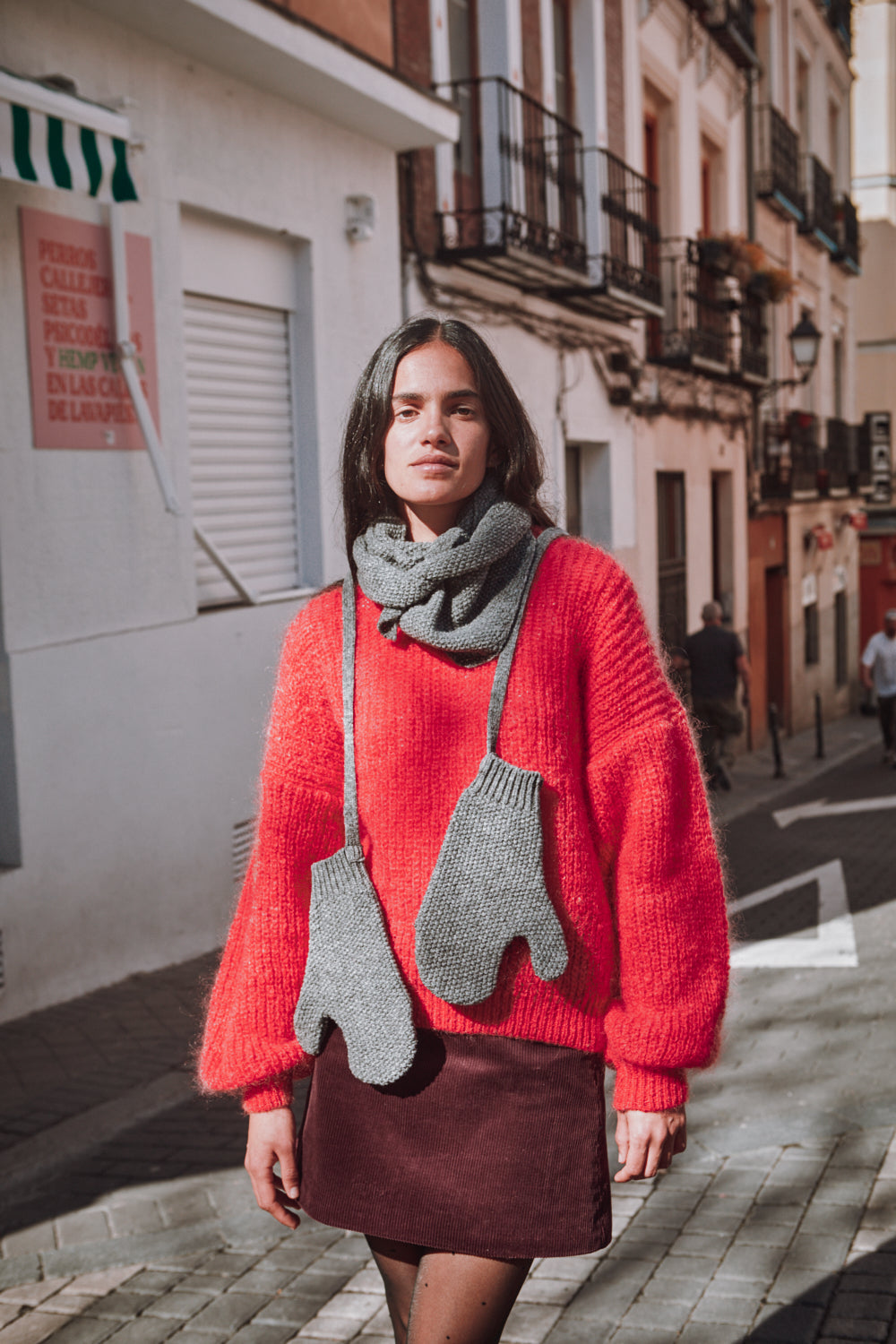 ELENA Moufles en laine mérinos - Gris cendré