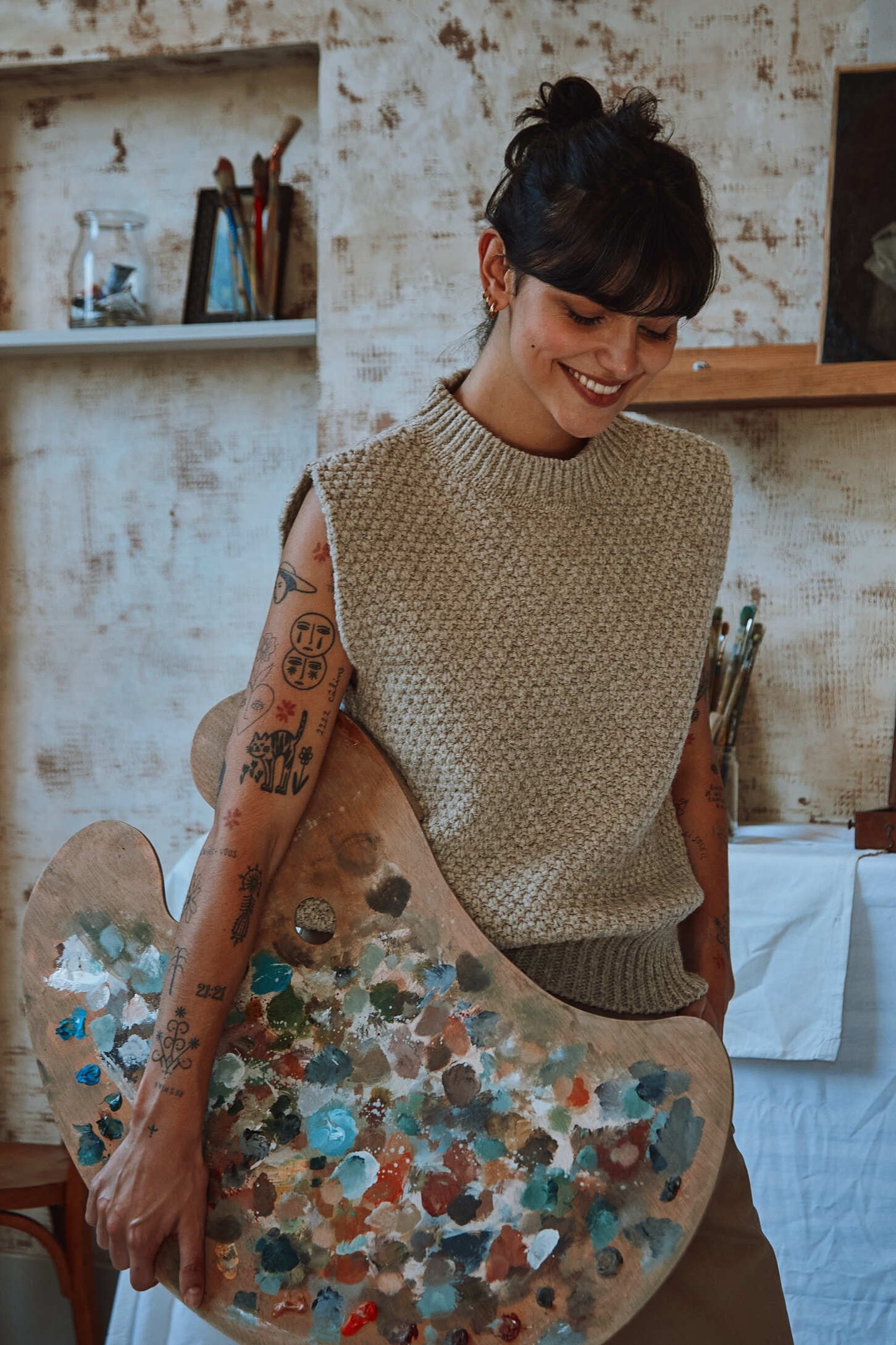 MAIA Pull sans manches en laine mérinos - Beige
