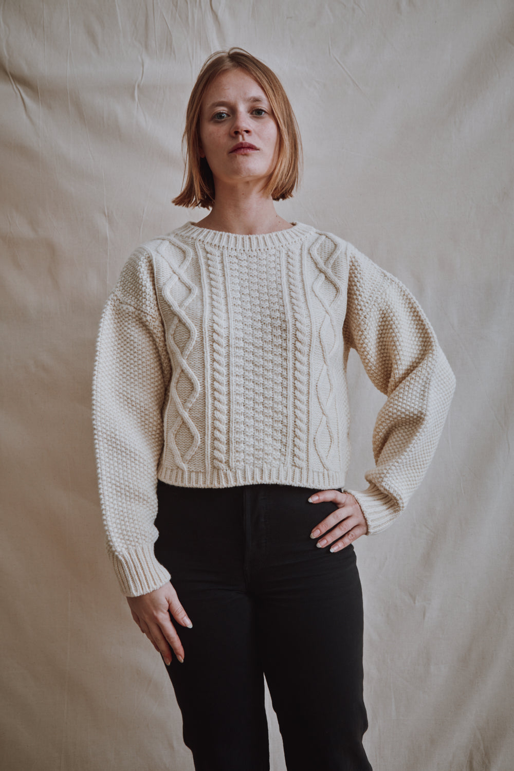 Article 394 - PAOLA Pull irlandais en laine mérinos - écru