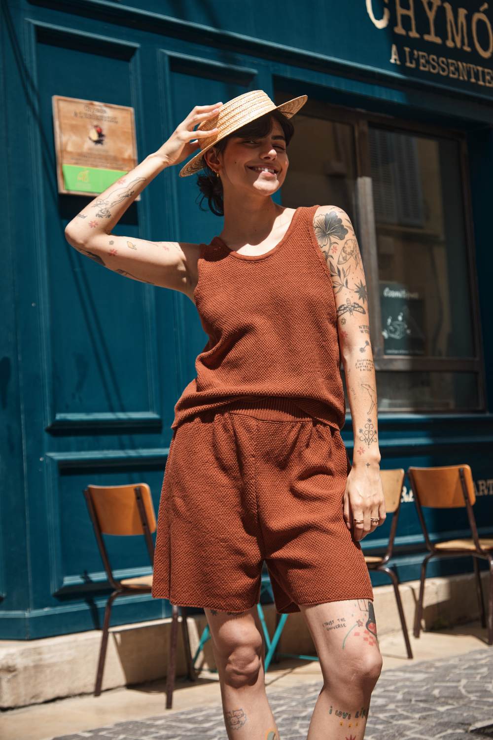 BILLIE Short en coton biologique - Terracotta