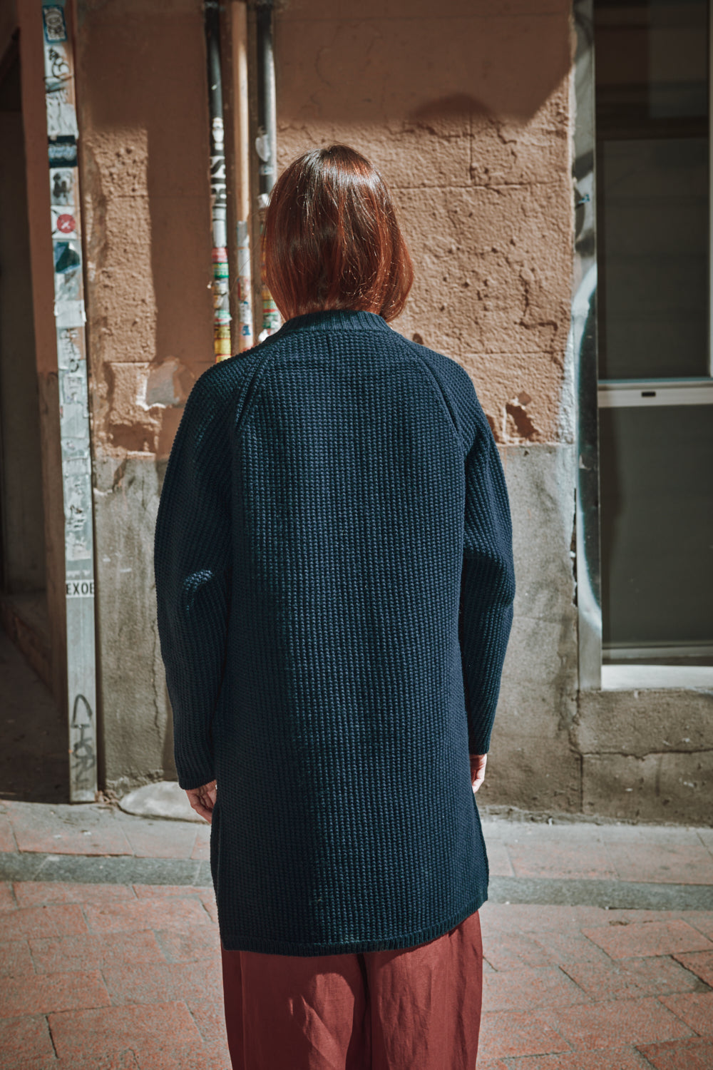AGATHE Veste longue en laine mérinos - Bleu marine