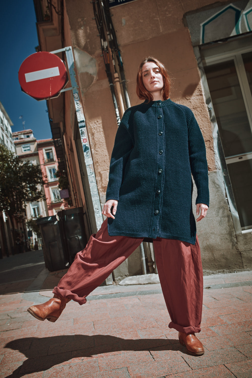 AGATHE Veste longue en laine mérinos - Bleu marine