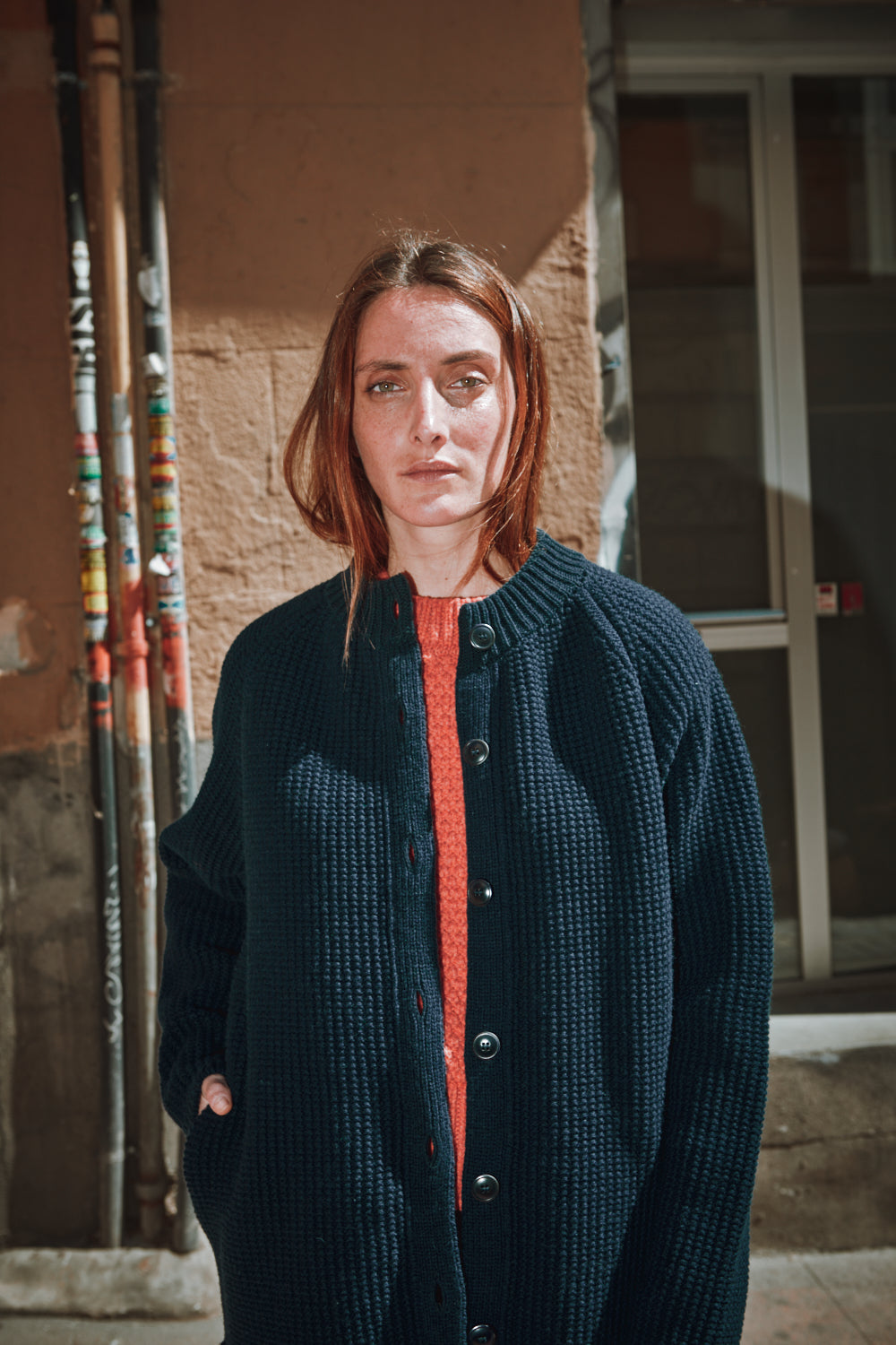 AGATHE Veste longue en laine mérinos - Bleu marine