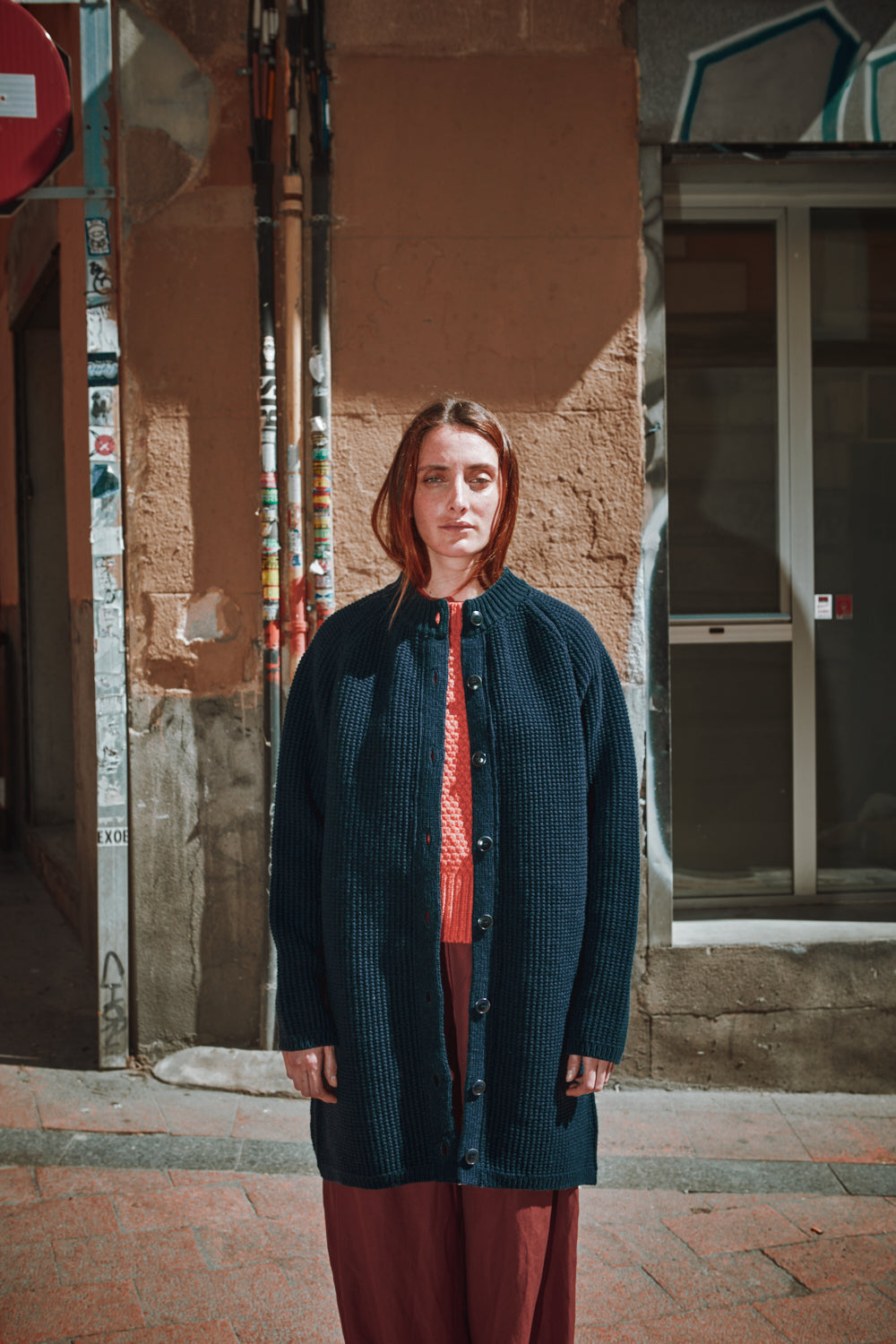 AGATHE Veste longue en laine mérinos - Bleu marine | L'Envers