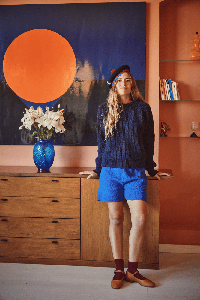 AGNES Col rond Pull - 100% Laine mérinos sans cruauté en Bleu marine Bleu - Cardigan en laine mérinos espagnole - L'Envers