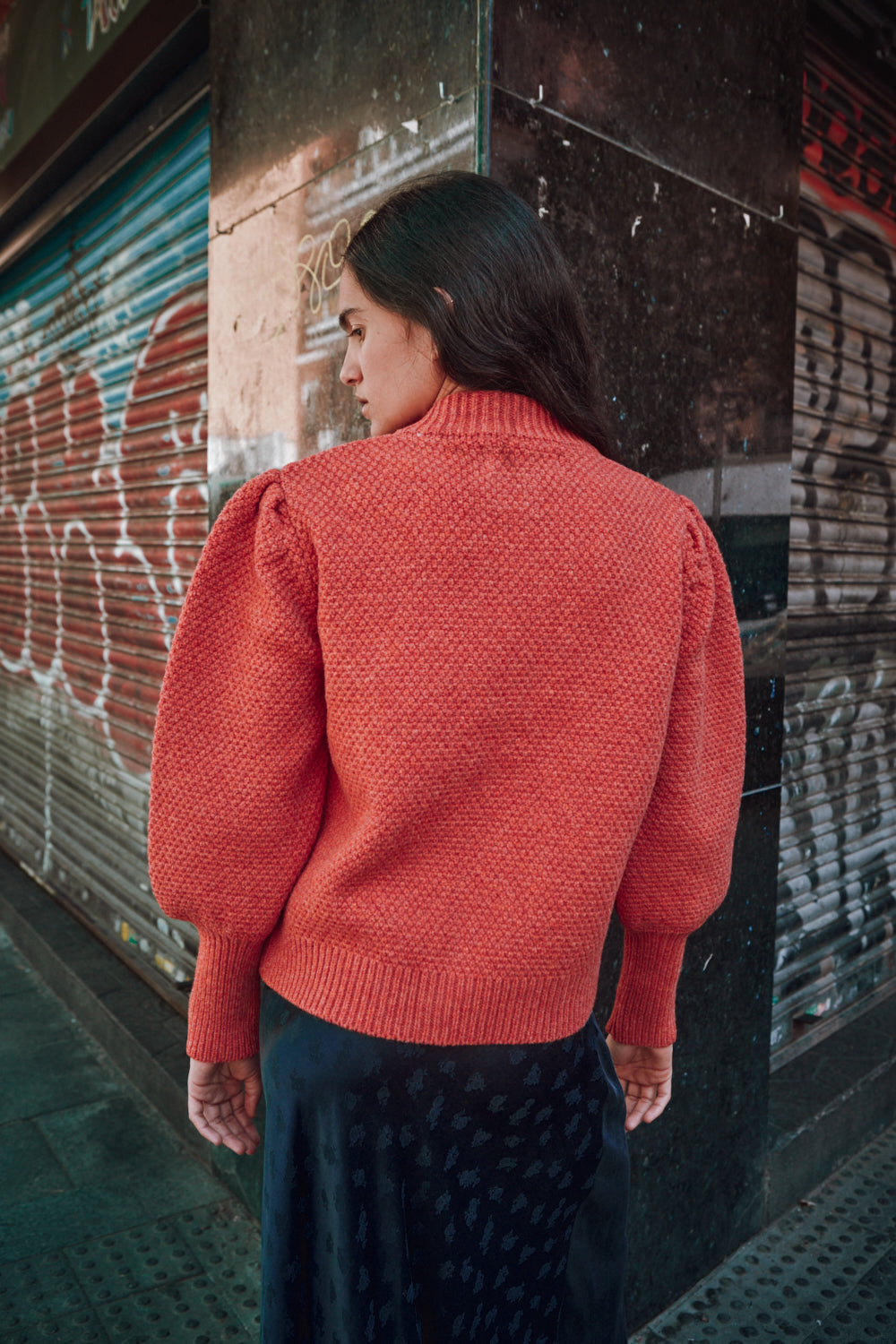 ANAIS Cardigan Manches bouffantes en laine mérinos - Corail