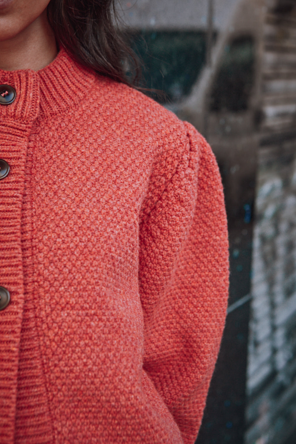 ANAIS Cardigan Manches bouffantes en laine mérinos - Corail