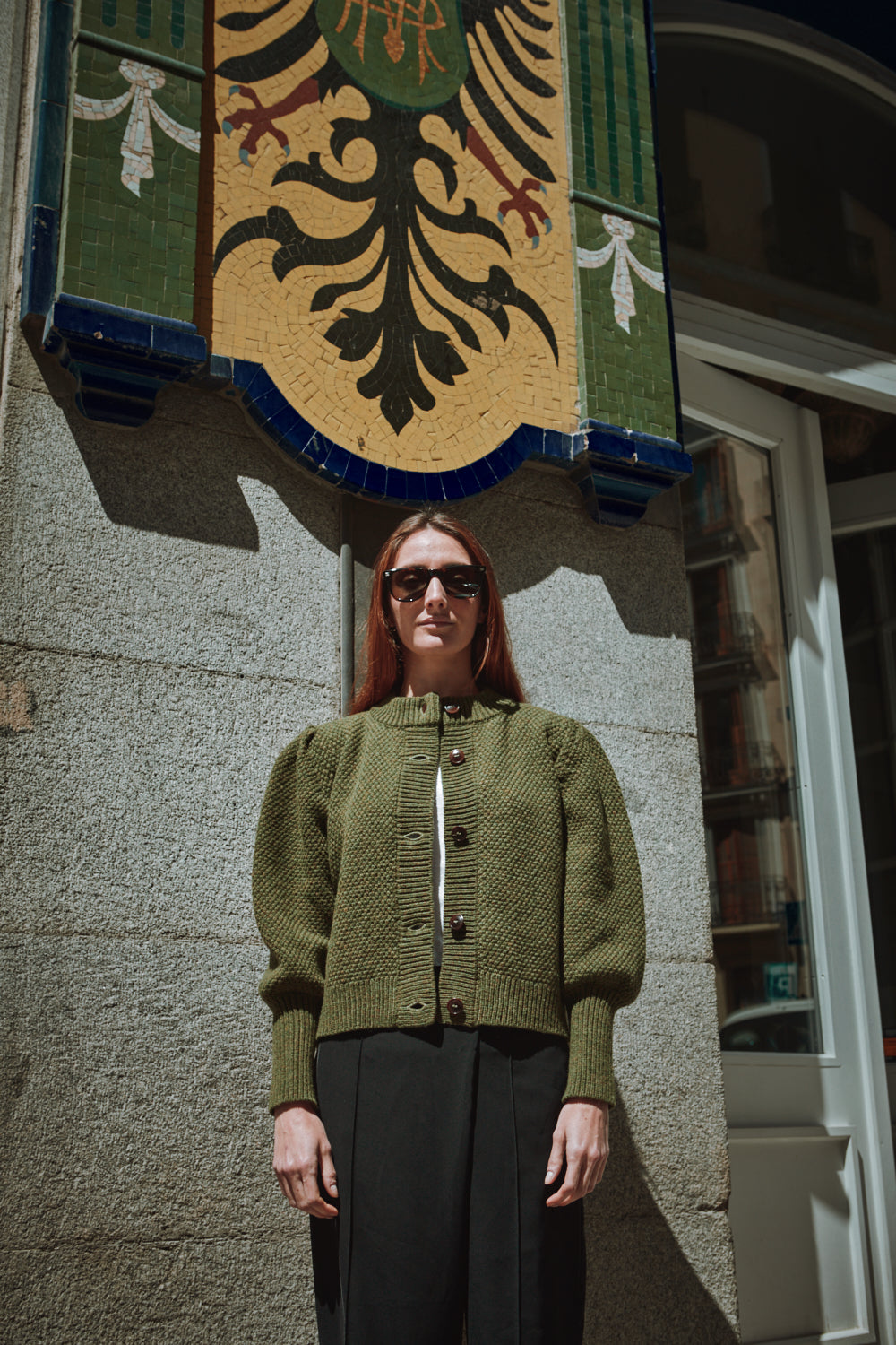 ANAIS Cardigan Manches bouffantes en laine mérinos - Vert olive