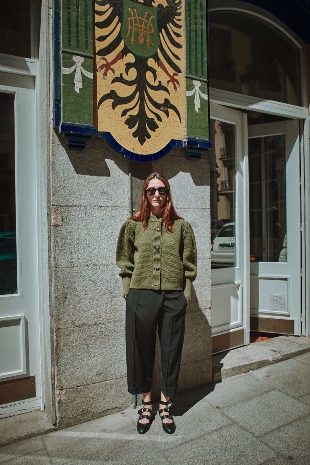 ANAIS Cardigan Manches bouffantes en laine mérinos - Vert olive