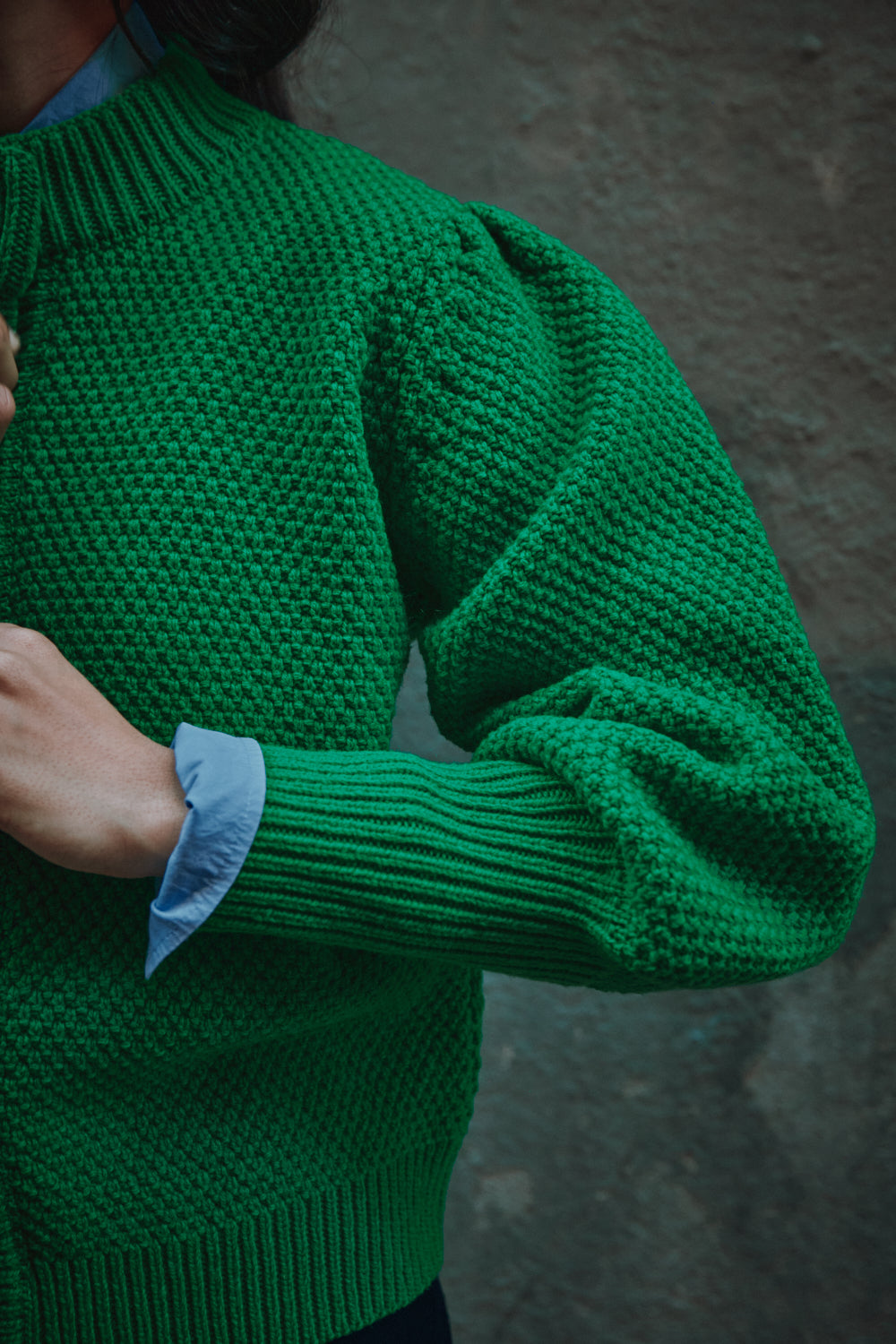 ANAIS Cardigan Manches bouffantes en laine mérinos - Vert perroquet