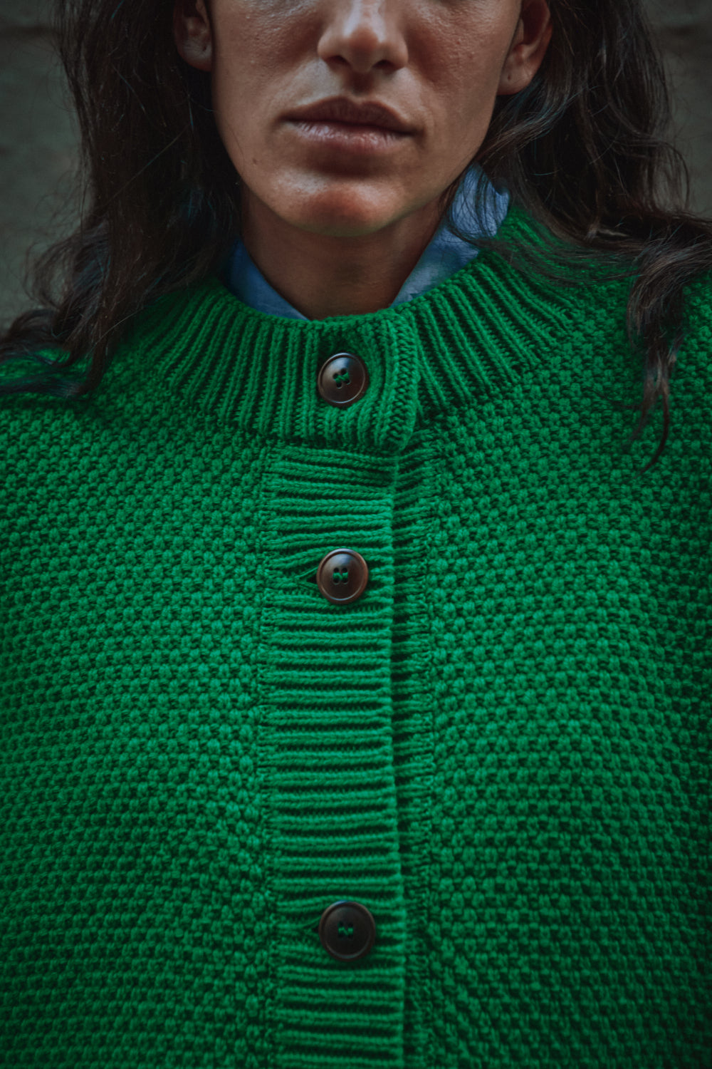 ANAIS Cardigan Manches bouffantes en laine mérinos - Vert perroquet