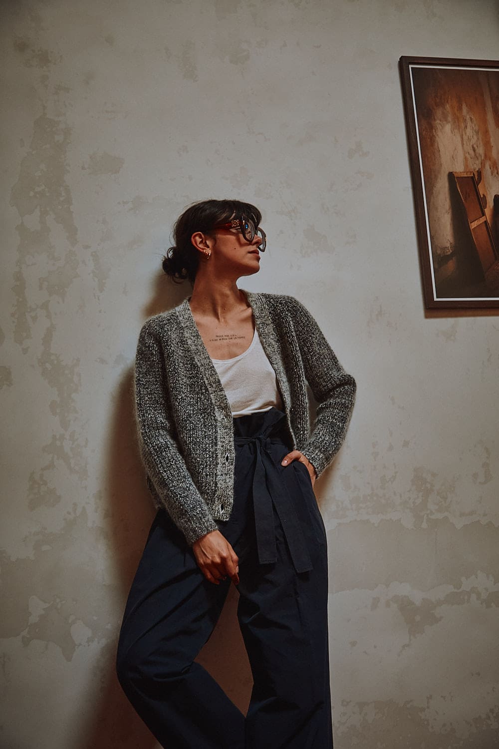 ANNA gilet en bleu chiné - 100% laine mohair sans cruauté - L'Envers
