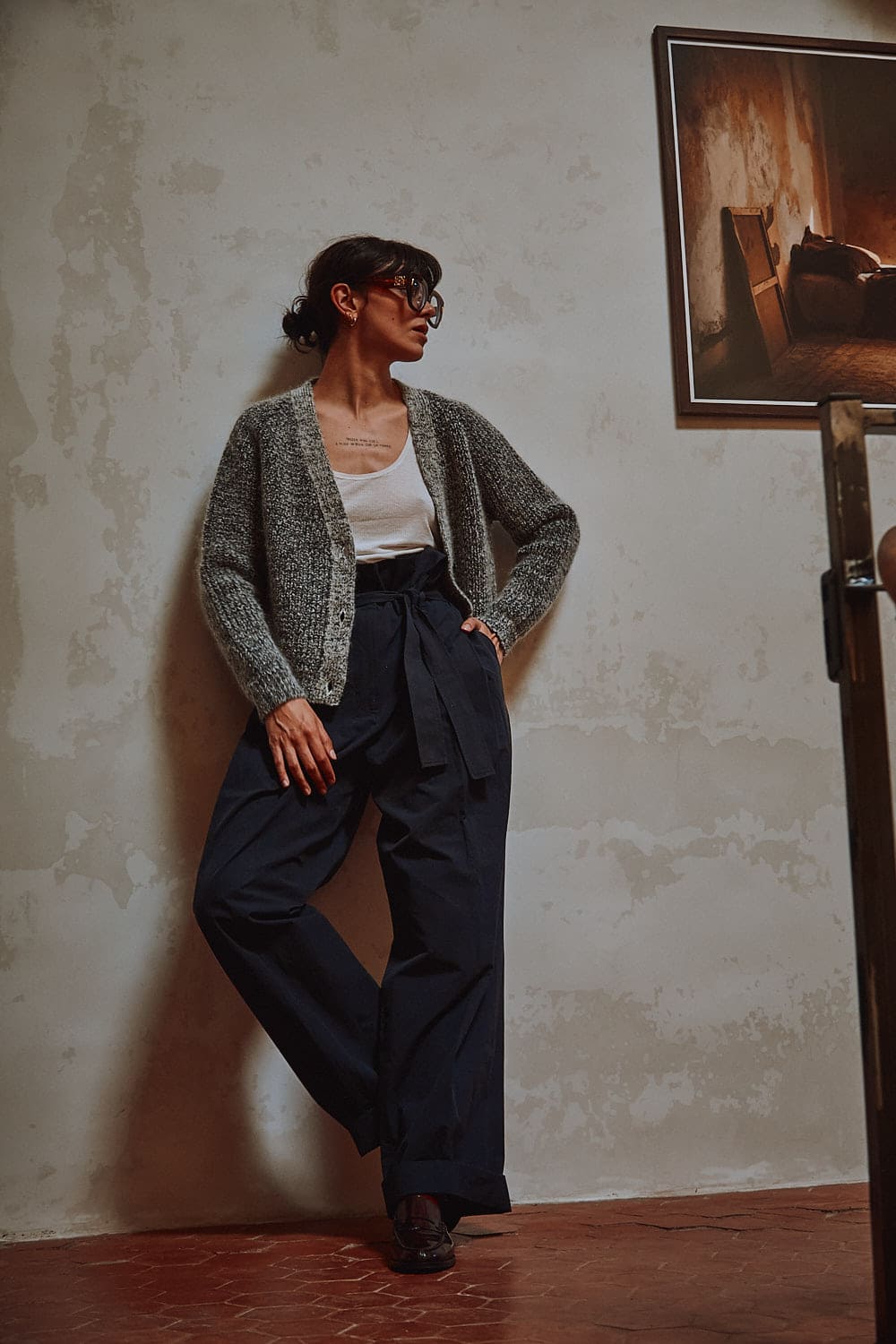 ANNA gilet en bleu chiné - 100% laine mohair sans cruauté - L'Envers