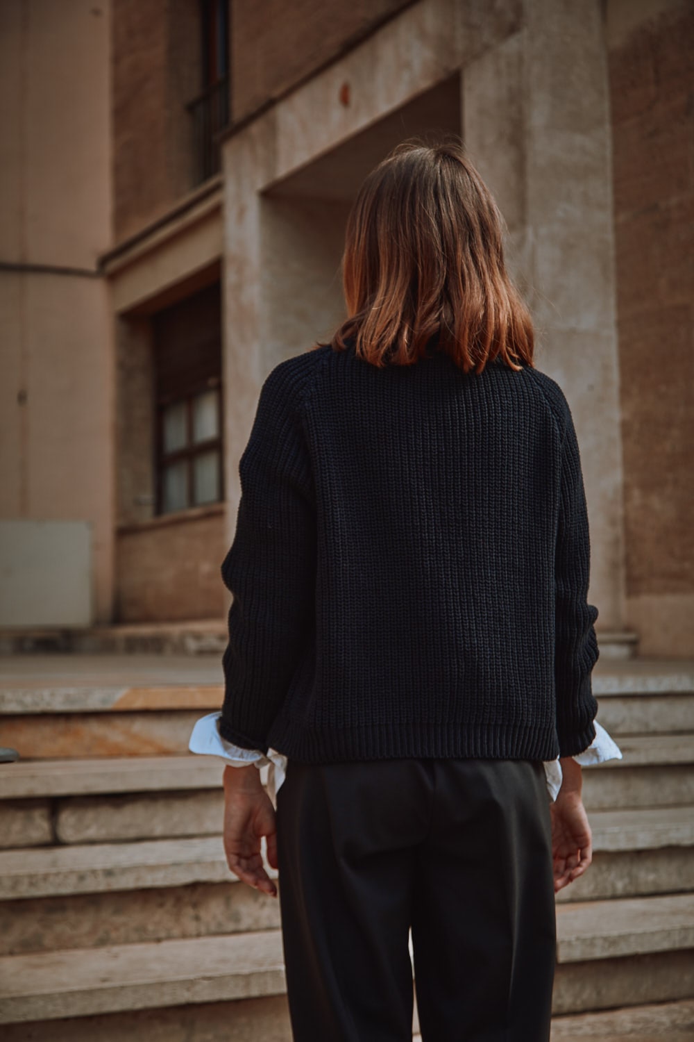 Cardigan col V ANNA en coton biologique - Noir - 100% maille sans cruauté et durable - L'envers