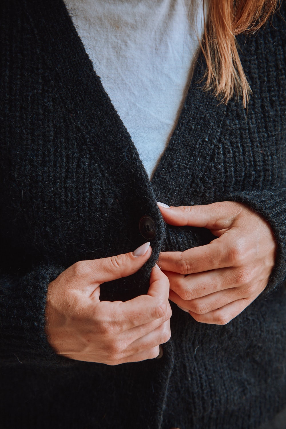 Cardigan Femme Gross Maille Mohair Court Noir - Col V, Tricot épais, Veste De Transition élégante Pour Automne/hiver