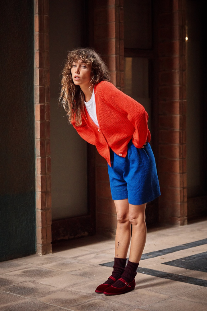 gilet col V ANNA en 100% coton biologique - Rouge - L'Envers