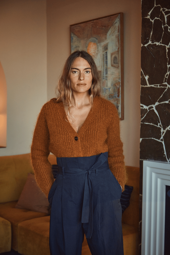 Cardigan col V ANNA- 100% Laine mérinos sans cruauté en ambre- Laine mérinos espagnole pull - L'Envers