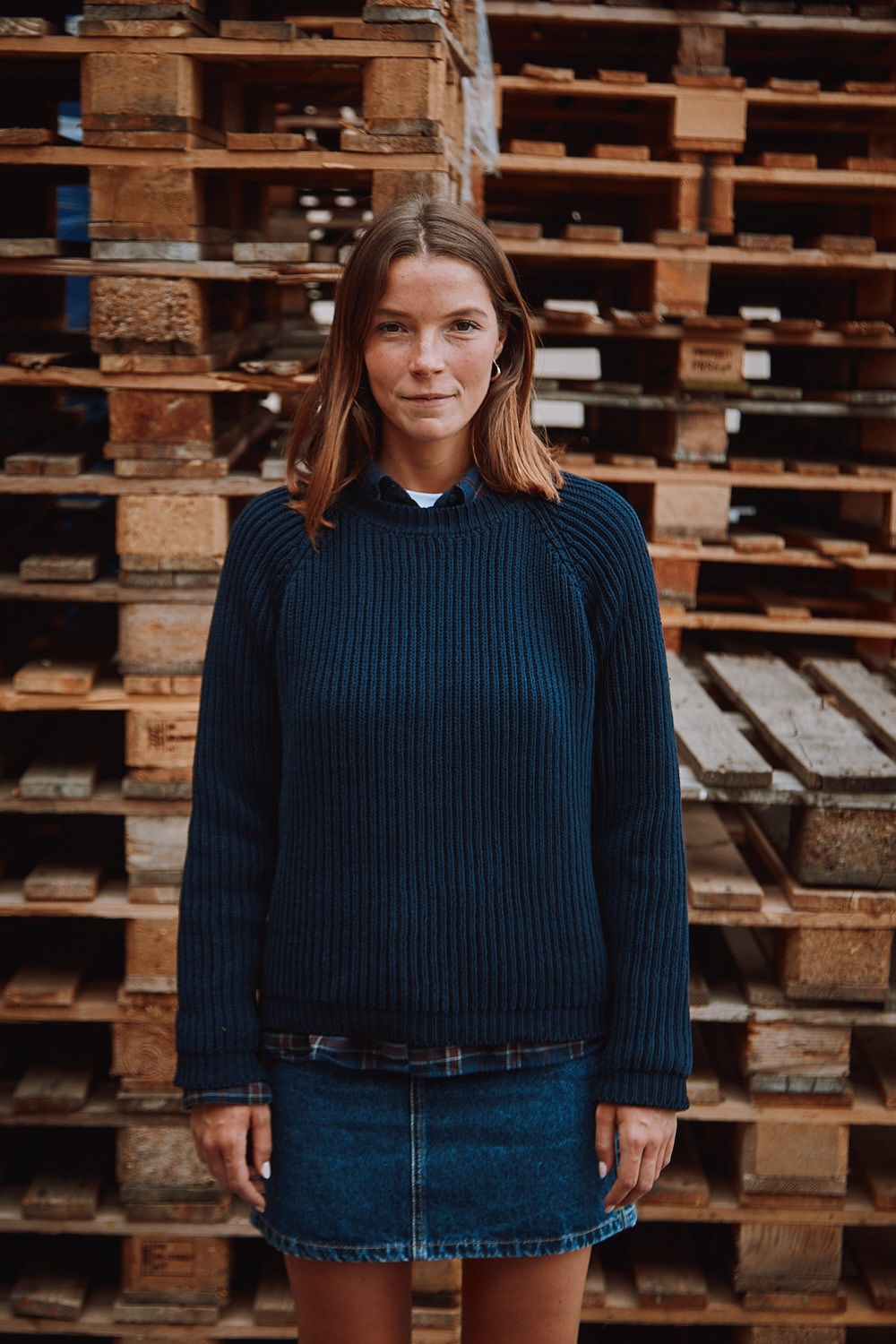 Pull-over raglan BRIGITTE en coton bio - Bleu marine - 100% développement durable pull - L'envers