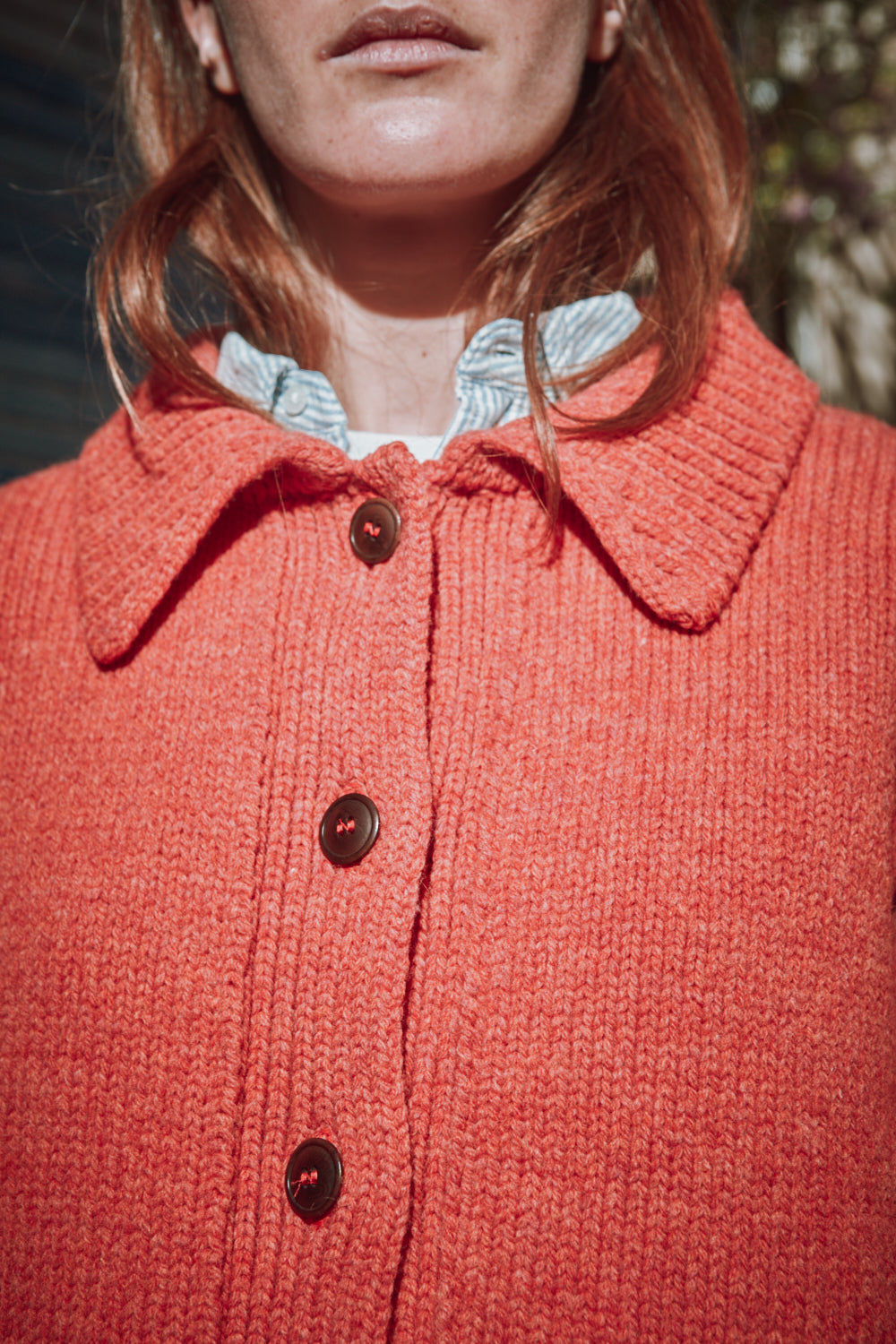 Veste en maille CALAMITY en laine mérinos - Coral