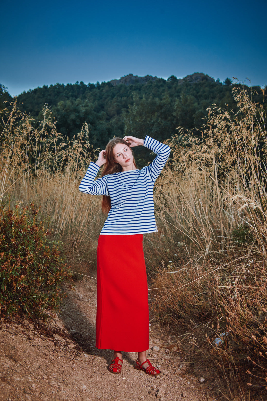 Jupe midi droite CECILE en coton biologique - Rouge