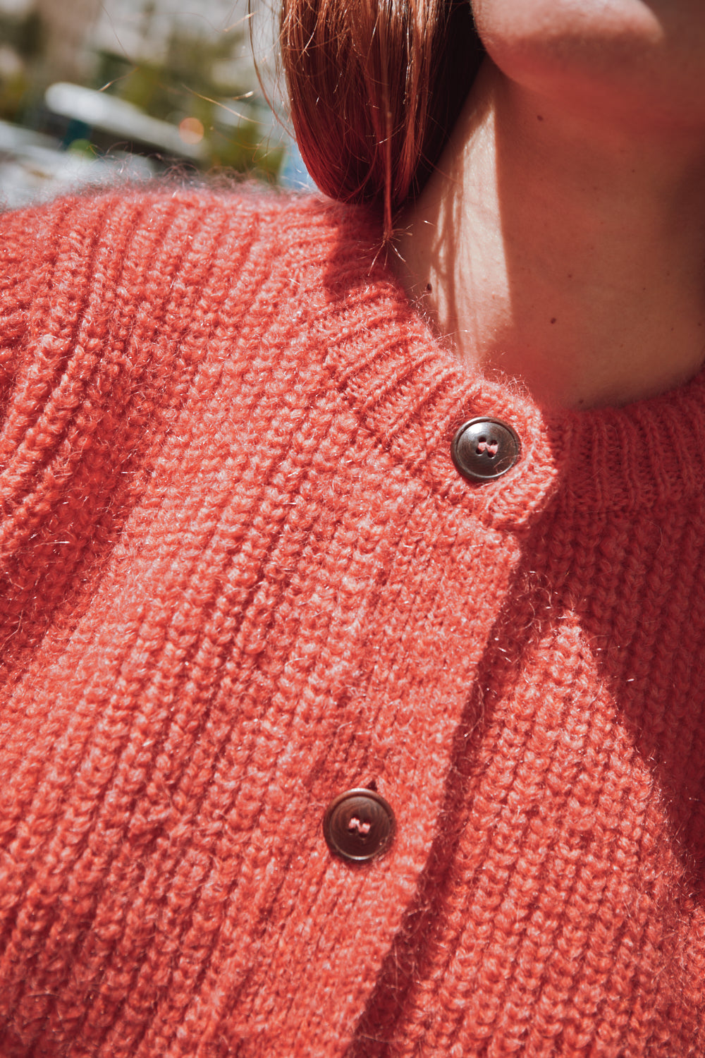 Cardigan à col rond CHARLOTTE en laine mérinos-mohair - Coral