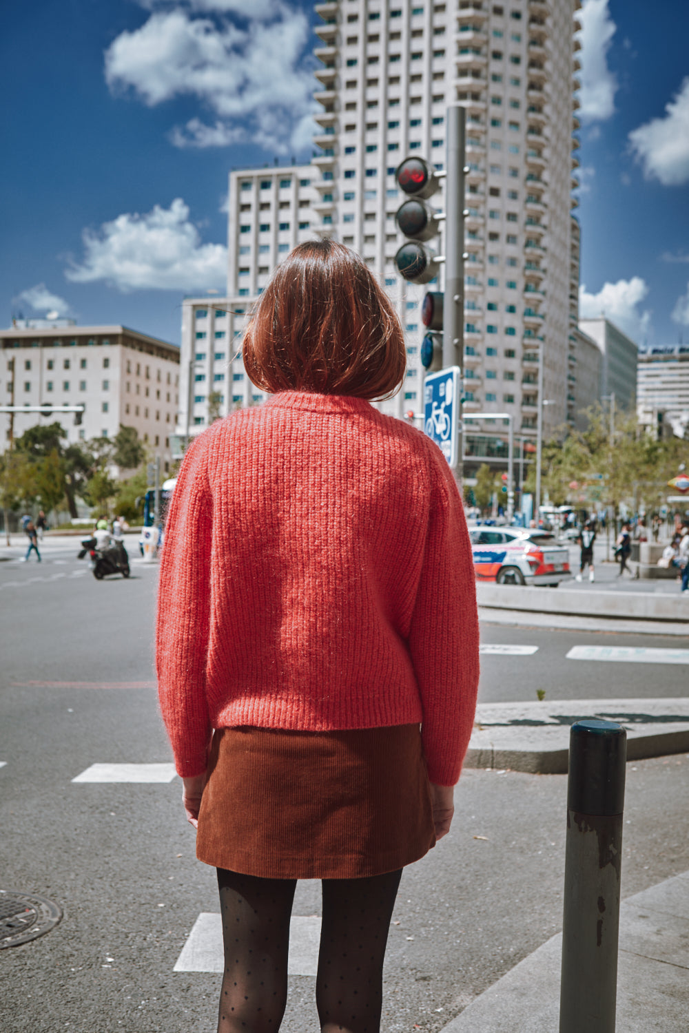 Cardigan à col rond CHARLOTTE en laine mérinos-mohair - Coral