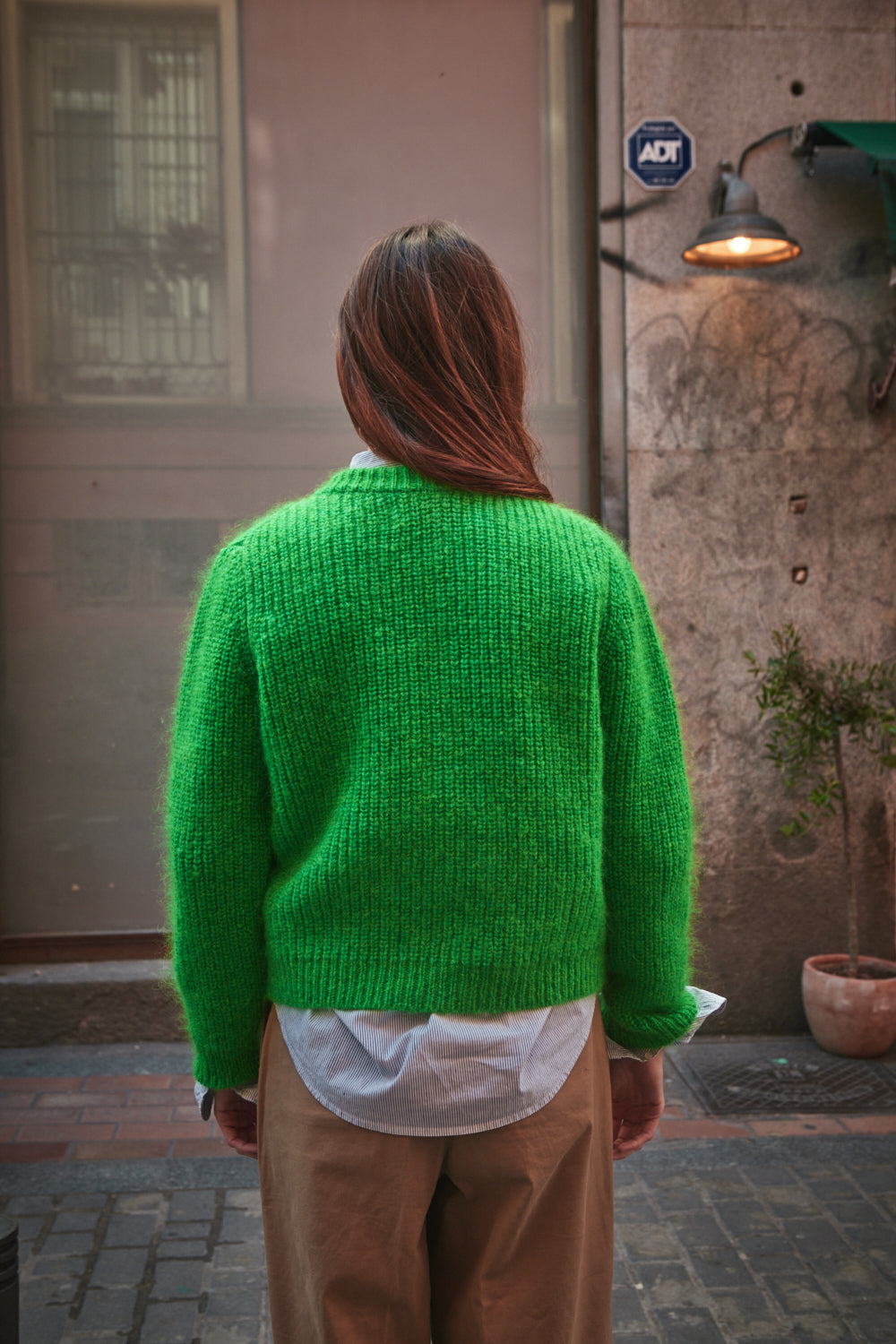 Cardigan à col rond CHARLOTTE en laine mérinos-mohair - Vert perroquet