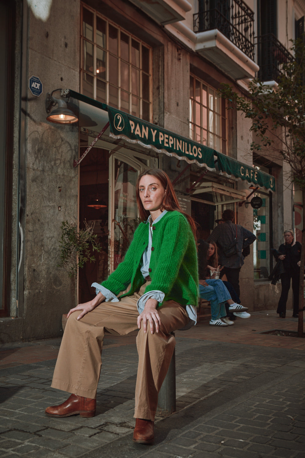 Cardigan à col rond CHARLOTTE en laine mérinos-mohair - Vert perroquet