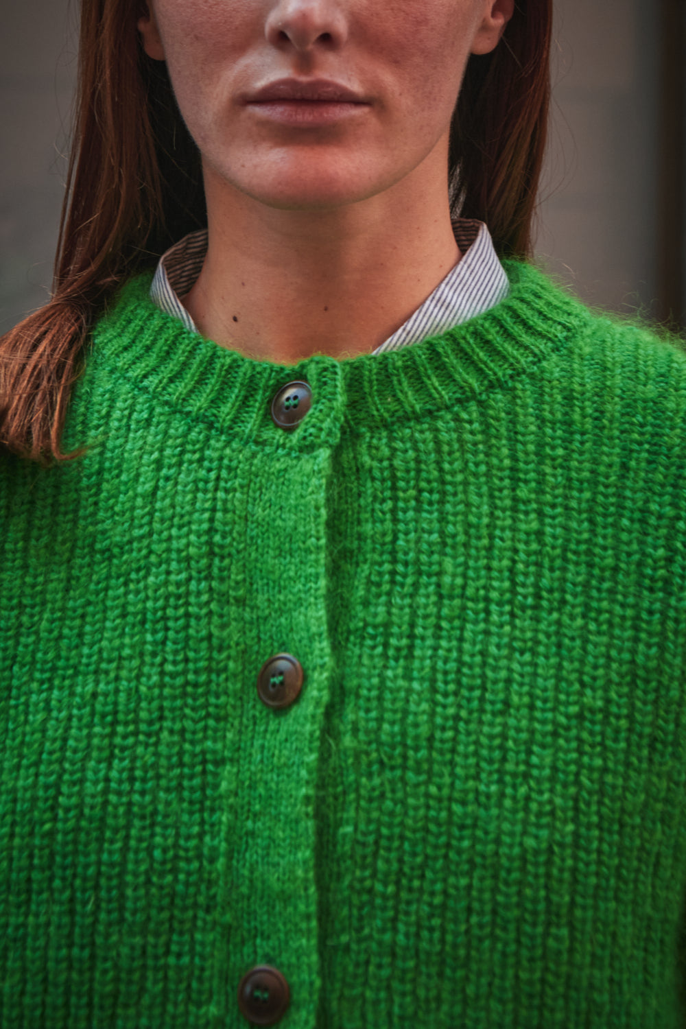 Cardigan à col rond CHARLOTTE en laine mérinos-mohair - Vert perroquet