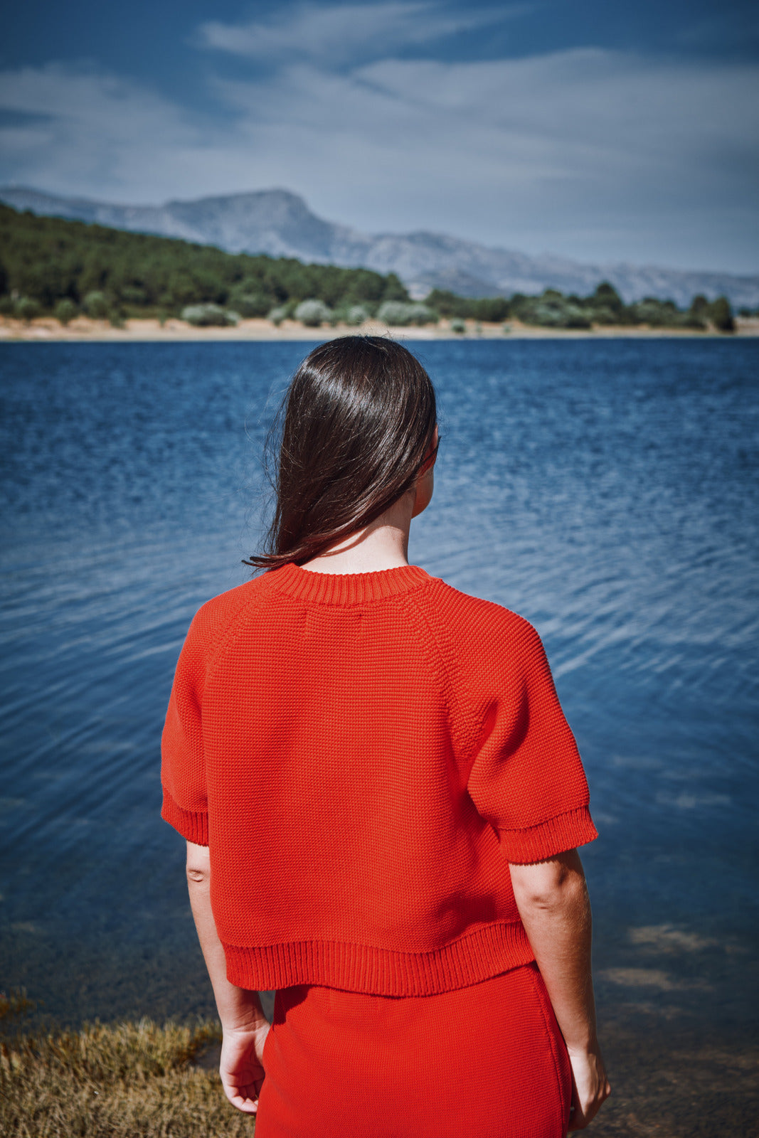 CLARISSE Cardigan à manches courtes en coton biologique - Rouge