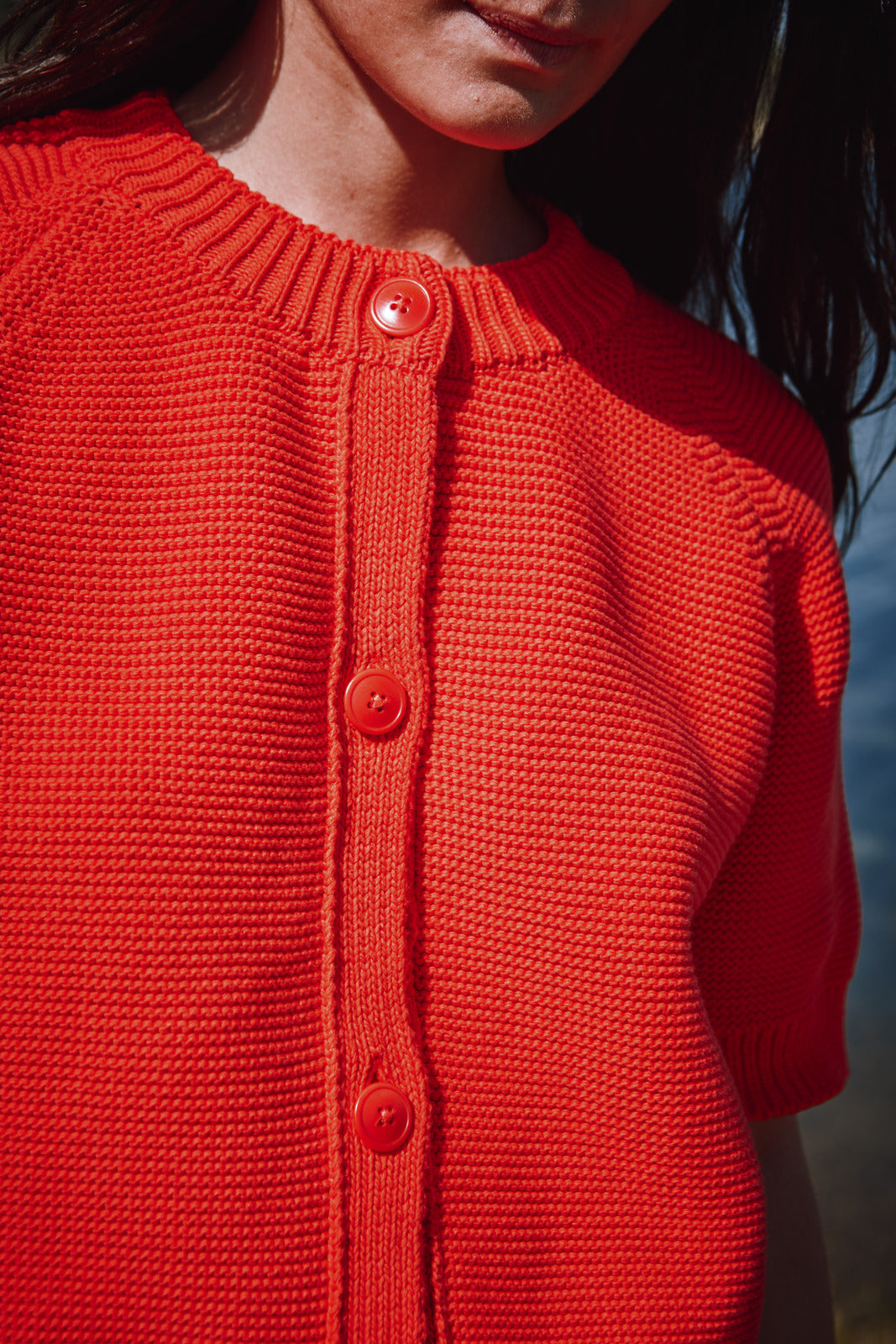 CLARISSE Cardigan à manches courtes en coton biologique - Rouge