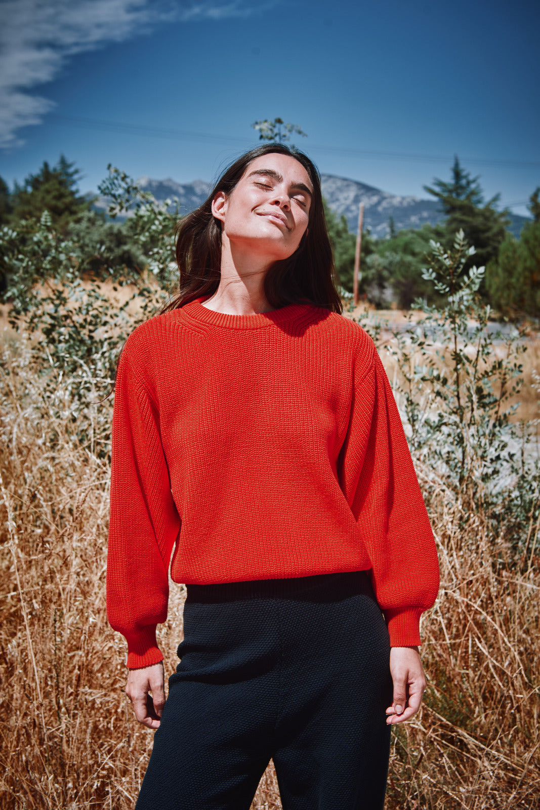 CLEMENTINE Pull à manches chauve-souris en coton biologique - Rouge - L'Envers