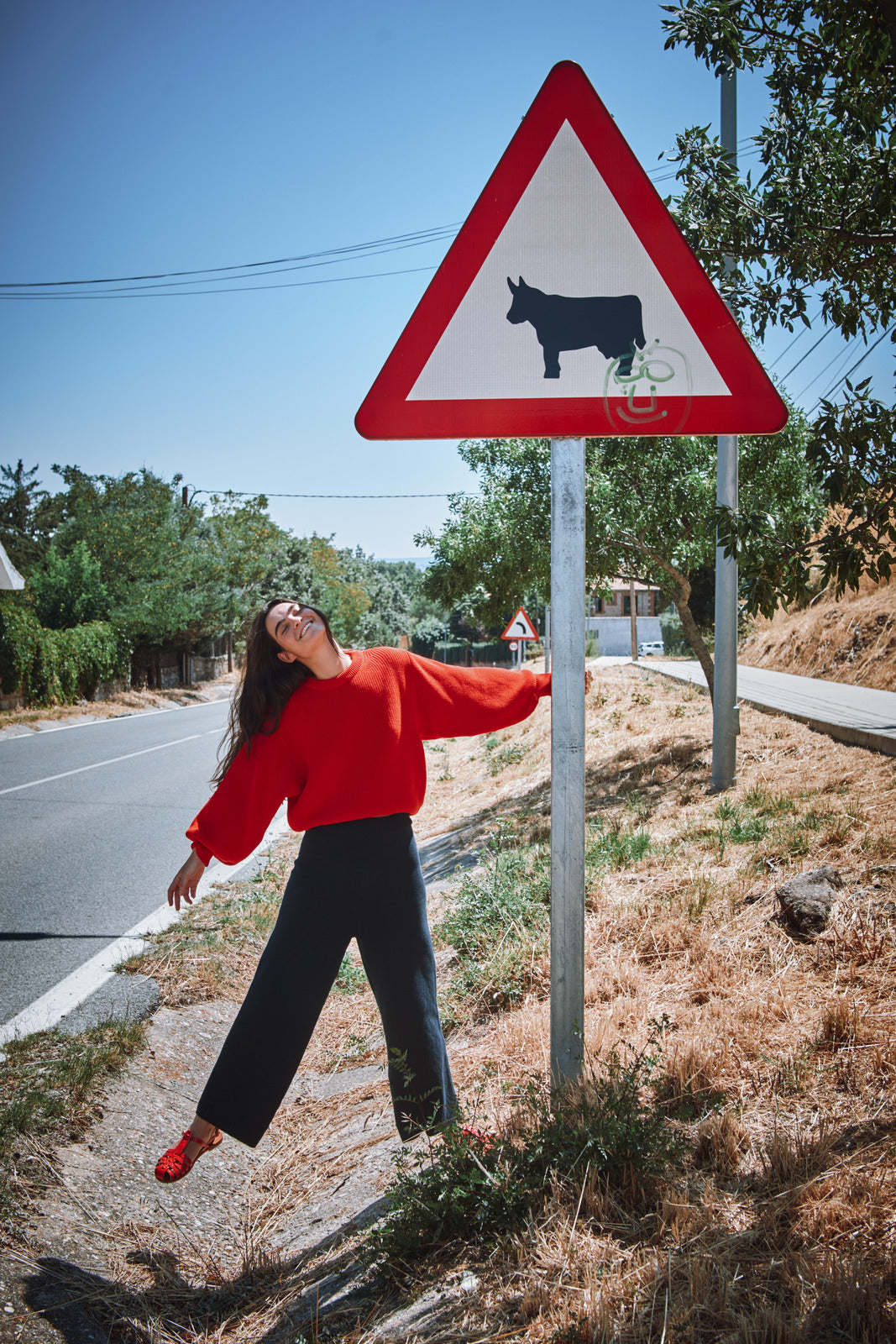 CLEMENTINE Pull à manches chauve-souris en coton biologique - Rouge