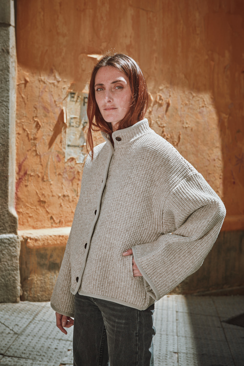 DELPHINE Veste Manches en laine mérinos - Beige
