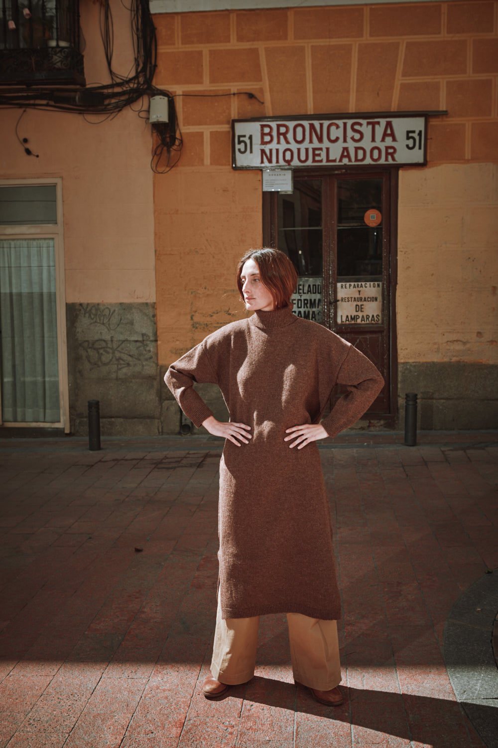 FREYA Robe en laine mérinos - Chocolat
