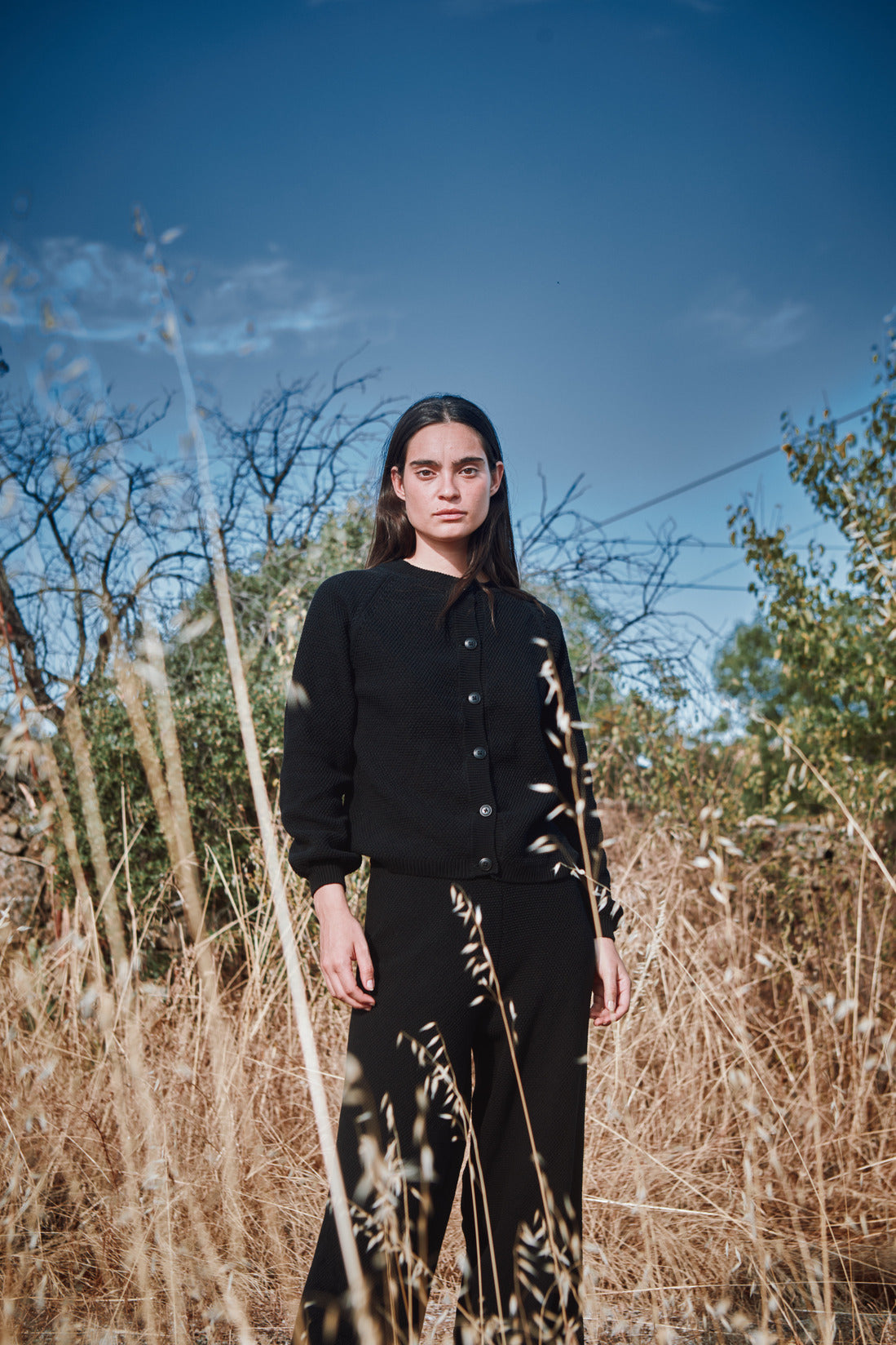 GABY Cardigan à manches bouffantes en coton bio - Noir