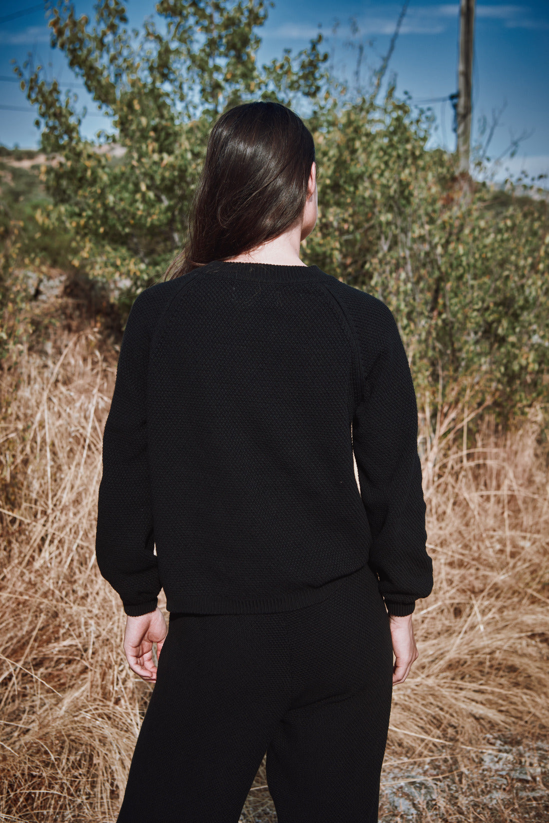 GABY Cardigan à manches bouffantes en coton bio - Noir