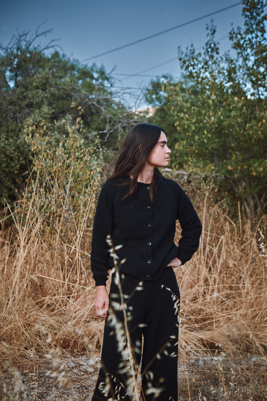 GABY Cardigan à manches bouffantes en coton bio - Noir