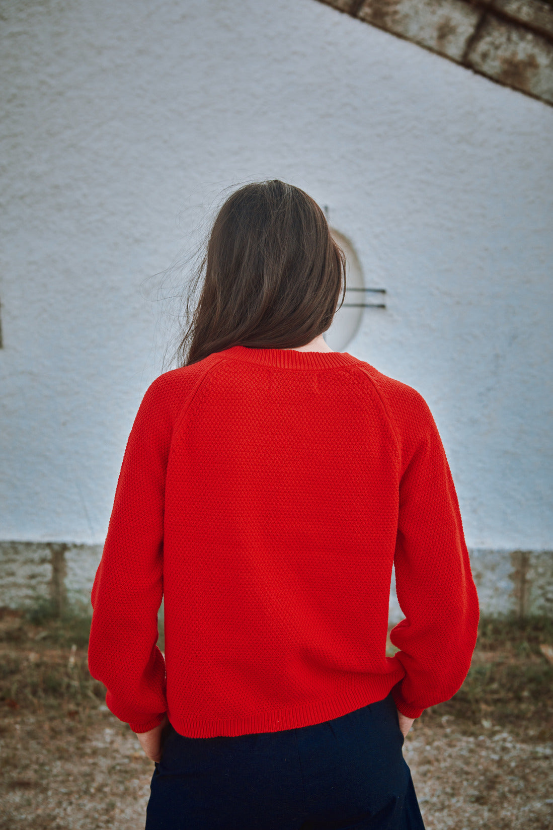 GABY Cardigan à manches bouffantes en coton bio - Rouge