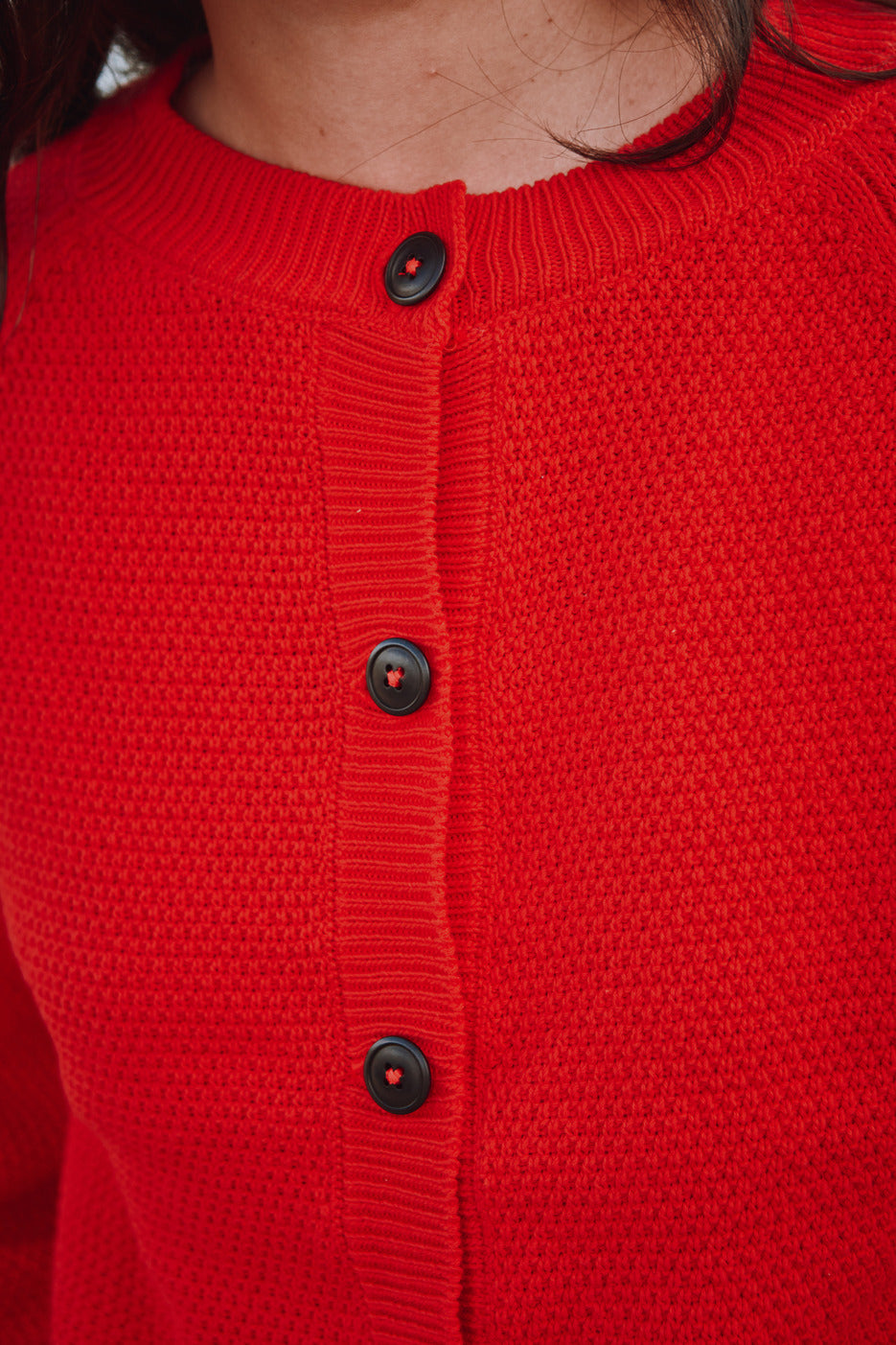 GABY Cardigan à manches bouffantes en coton bio - Rouge