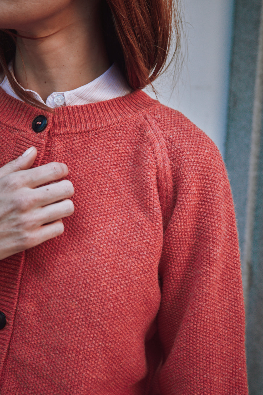 GABY Cardigan Manches en laine mérinos - Coral | L'Envers
