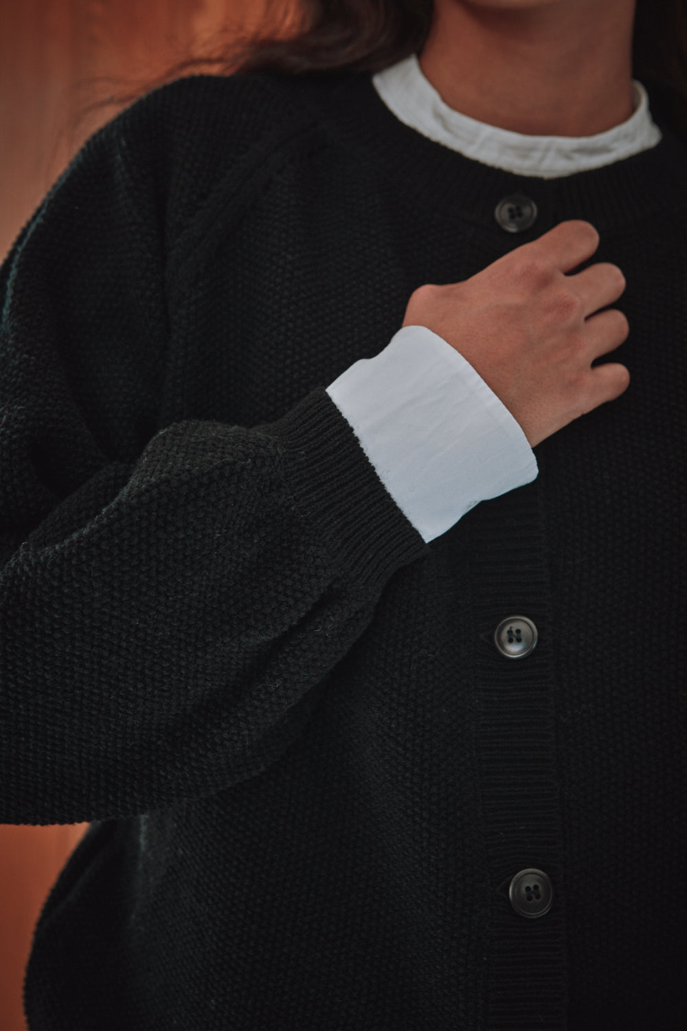 GABY Cardigan Manches en laine mérinos - Noir