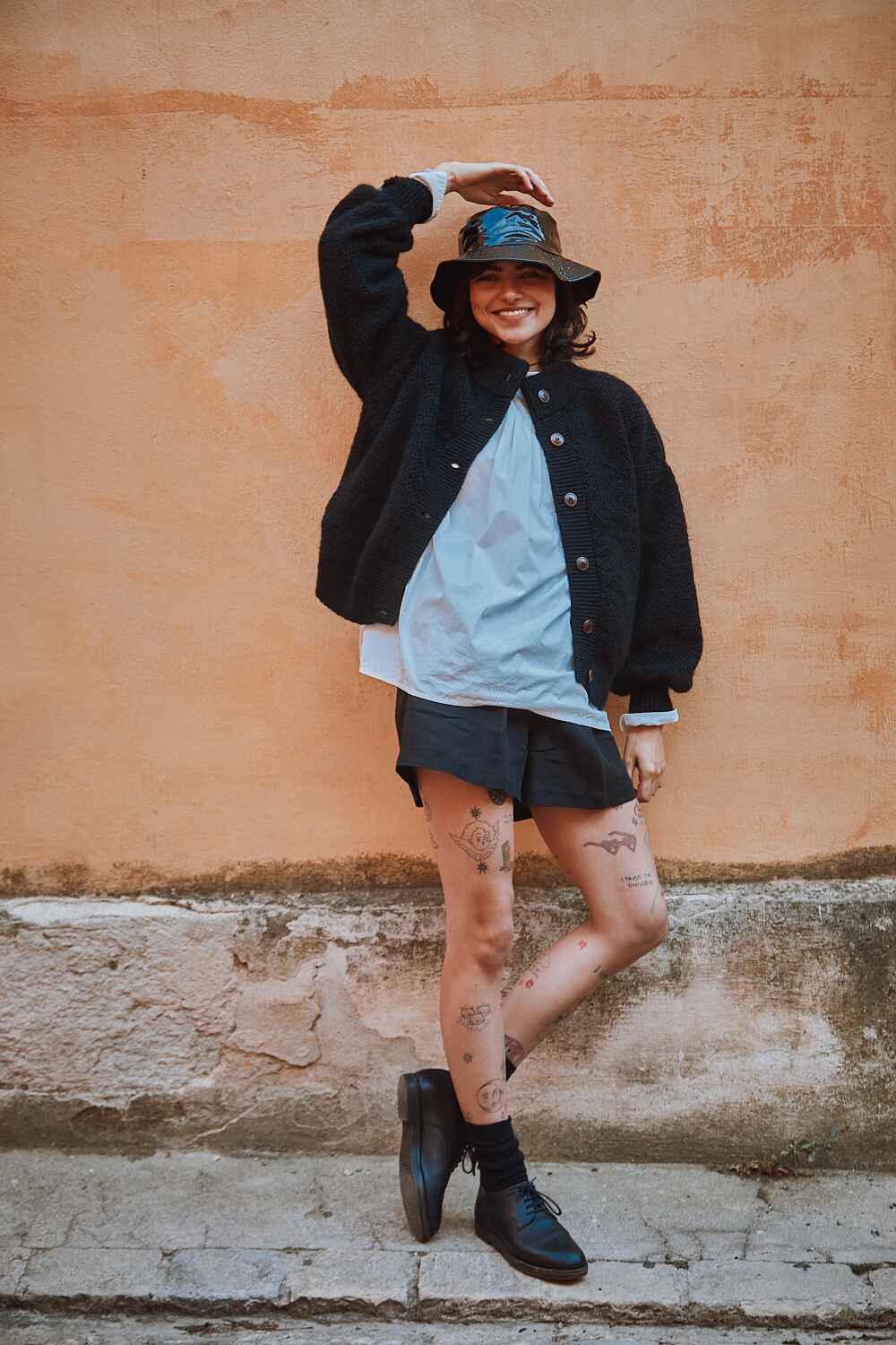 Veste cardigan à col haut GEORGE en noir - Laine naturelle mérinos-mohair - L'Envers